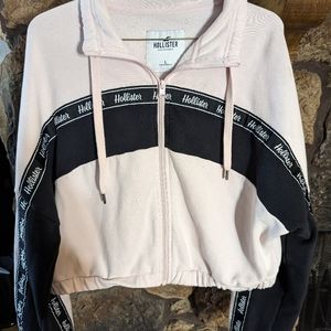 Ladies Full Zip Hollister Pink / Black Sweat Top SZ L